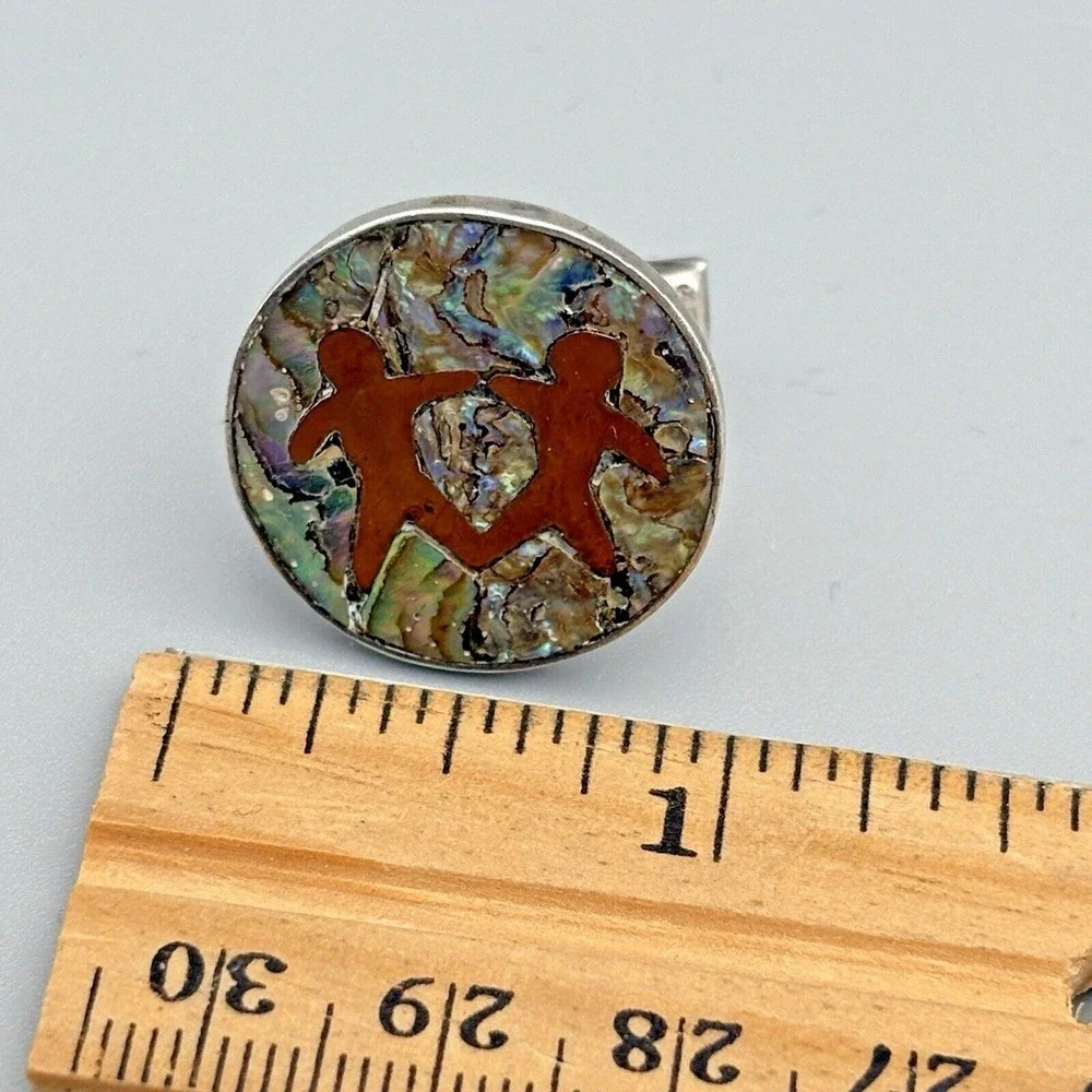 Vintage Sterling Silver Cufflinks Artisan Abalone Copper Figural Copper Taxco